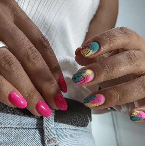 Bright pink manicure