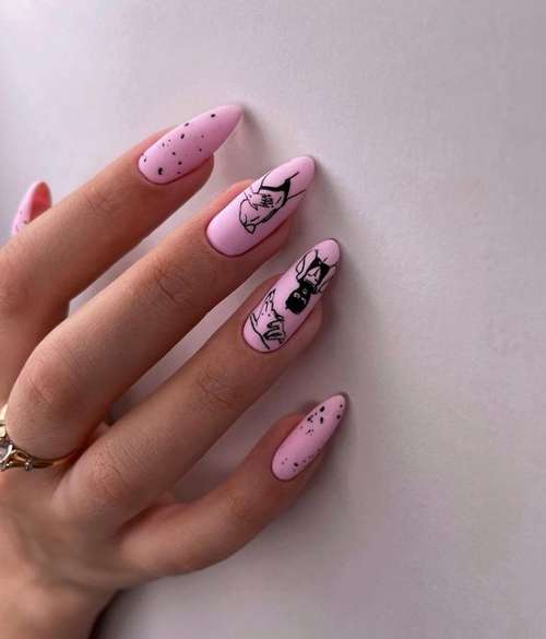 Pink with drawings manicure photo