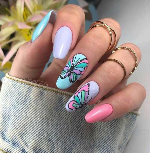 Spring manicure with butterflies