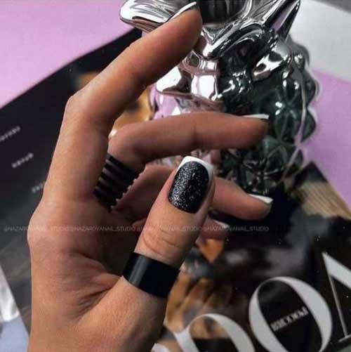 Black and white French short nails