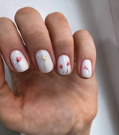 Milky manicure for oval short nails