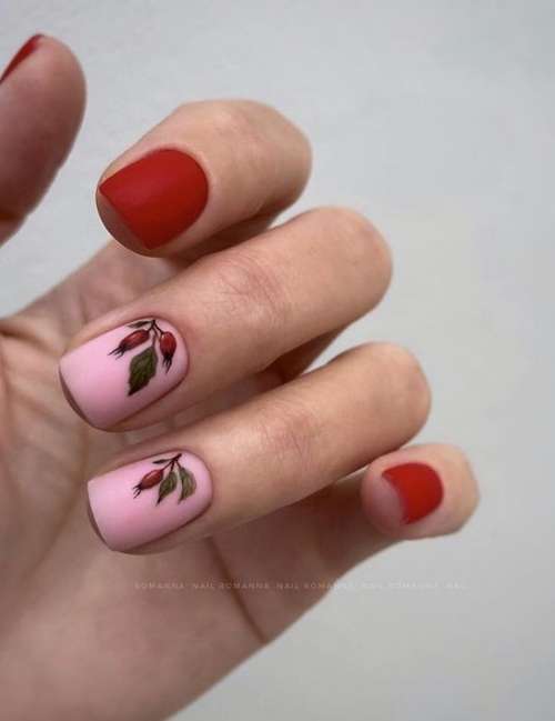 Red manicure with a pattern for short nails