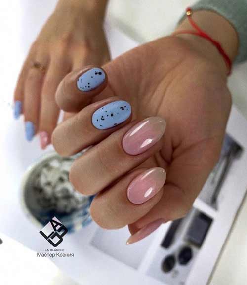 Beige and blue manicure