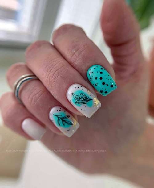 Turquoise nails with designs